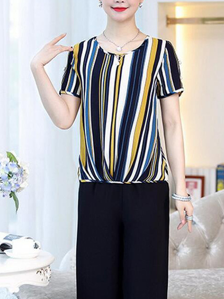 Black and Colorful Loose Contrast Stripe Wide-Leg Jumpsuit for Casual Party