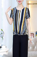 Black and Colorful Loose Contrast Stripe Wide-Leg Jumpsuit for Casual Party