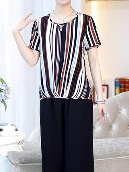 Black and Colorful Loose Contrast Stripe Wide-Leg Jumpsuit for Casual Party