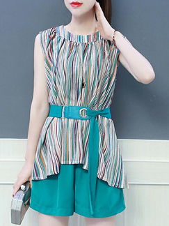 Green Loose Band Wide-Leg Two Piece Shorts Jumpsuit for Casual Party