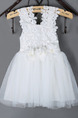 White Mesh Three-dimensional Flower Band Back Girl Dress for Party Evening
