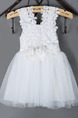 White Mesh Three-dimensional Flower Band Back Girl Dress for Party Evening