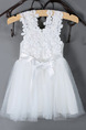 White Mesh Three-dimensional Flower Band Back Girl Dress for Party Evening