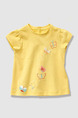 Yellow Knitted Round Neck Butterfly Pattern Bubble Sleeve Embroidery Girl Shirt for Casual
