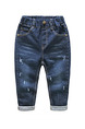 Blue Denim Adjustable Waist Hemming Small Pocket Boy Pants for Casual