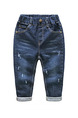 Blue Denim Adjustable Waist Hemming Small Pocket Boy Pants for Casual
