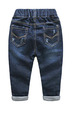 Blue Denim Adjustable Waist Hemming Small Pocket Boy Pants for Casual