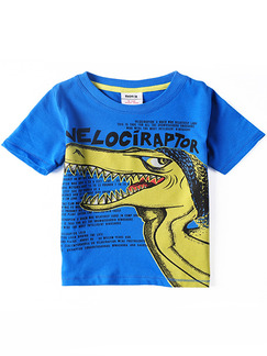 Blue Round Neck Dinosaur Letter printed Boy Shirt for Casual