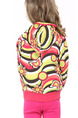 Pink Colorful Contrast Stripe Printed Hooded Ruffled Zipper Girl Jacket for Casual