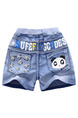 Blue Denim Linking Wide-Leg Adjustable Waist Panda Pattern Boy Shorts for Casual