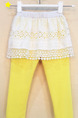 Yellow Seem-Two Linking Contrast Knitted Adjustable Waist Lace Girl Pants for Casual Party
