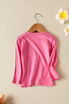 Pink Round Neck Buttons Shoulder Pattern Located Printing Long Sleeve Girl Shirt for Casual