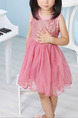 Pink Round Neck Sequins Mesh Cute Girl Dress for Casual Party