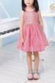 Pink Round Neck Sequins Mesh Cute Girl Dress for Casual Party