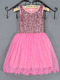 Pink Round Neck Sequins Mesh Cute Girl Dress for Casual Party
