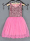 Pink Round Neck Sequins Mesh Cute Girl Dress for Casual Party
