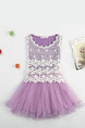 Purple Round Neck Hook Flower Mesh Fishtail Contrast Linking Girl Dress for Casual Party
