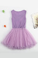 Purple Round Neck Hook Flower Mesh Fishtail Contrast Linking Girl Dress for Casual Party