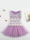 Purple Round Neck Hook Flower Mesh Fishtail Contrast Linking Girl Dress for Casual Party
