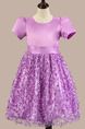 Purple Satin Organza A-Line Round Neck Lantern Sleeve Band Back Butterfly Kont Girl Dress for Casual Party
