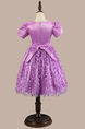 Purple Satin Organza A-Line Round Neck Lantern Sleeve Band Back Butterfly Kont Girl Dress for Casual Party