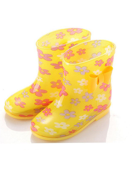 Yellow PVC Wellington Waterproof Girl Shoes for Casual Rain