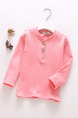 Pink Stand Collar Buckle Placket Front Long Sleeve Girl Shirt for Casual Party
