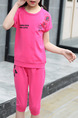 Pink Two-Piece Round Neck Pattern Letter Located Printing Girl Jumpsuit for Casual