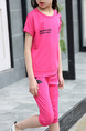 Pink Two-Piece Round Neck Pattern Letter Located Printing Girl Jumpsuit for Casual