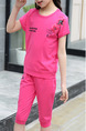 Pink Two-Piece Round Neck Pattern Letter Located Printing Girl Jumpsuit for Casual