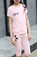 Pink Two-Piece Round Neck Pattern Letter Located Printing Girl Jumpsuit for Casual
