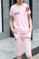 Pink Two-Piece Round Neck Pattern Letter Located Printing Girl Jumpsuit for Casual