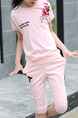 Pink Two-Piece Round Neck Pattern Letter Located Printing Girl Jumpsuit for Casual