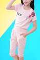 Pink Two-Piece Round Neck Pattern Letter Located Printing Girl Jumpsuit for Casual