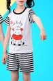 Black and White Red Knitted Two-Piece Contrast Stripe Round Neck Pattern Boy Jumpsuit for Casual