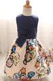 Blue Colorful A-Line Linking Printed Butterfly Knot Band Back Girl Dress for Casual Party
