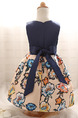 Blue Colorful A-Line Linking Printed Butterfly Knot Band Back Girl Dress for Casual Party