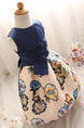 Blue Colorful A-Line Linking Printed Butterfly Knot Band Back Girl Dress for Casual Party