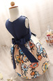 Blue Colorful A-Line Linking Printed Butterfly Knot Band Back Girl Dress for Casual Party