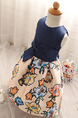 Blue Colorful A-Line Linking Printed Butterfly Knot Band Back Girl Dress for Casual Party