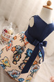 Blue Colorful A-Line Linking Printed Butterfly Knot Band Back Girl Dress for Casual Party