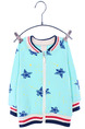 Sky Blue Knitted Contrast Linking Stand Collar Stripe Printed Long Sleeve Boy Jacket for Casual