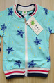 Sky Blue Knitted Contrast Linking Stand Collar Stripe Printed Long Sleeve Boy Jacket for Casual