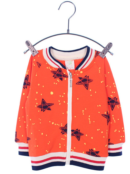 Orange Knitted Contrast Linking Stand Collar Stripe Printed Long Sleeve Boy Jacket for Casual