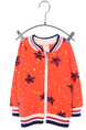 Orange Knitted Contrast Linking Stand Collar Stripe Printed Long Sleeve Boy Jacket for Casual
