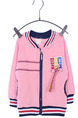 Pink Knitted Stand Collar Contrast Linking Stripe Printed Long Sleeve Girl Jacket for Casual
