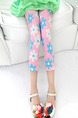 Pink Blue and White Tight Contrast Printed Three Quarter Girl Pants for Casual
