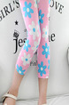 Pink Blue and White Tight Contrast Printed Three Quarter Girl Pants for Casual