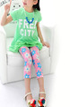 Pink Blue and White Tight Contrast Printed Three Quarter Girl Pants for Casual
