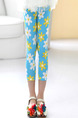 Blue White and Yellow Contrast Tight Printed Three Quarter Girl Pants for Casual
